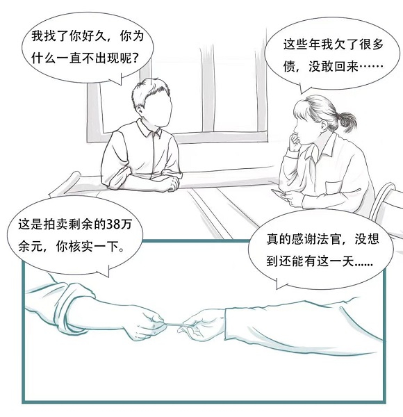 图说：金山法院执行局里杨某和法官的对话。金山区法院供图