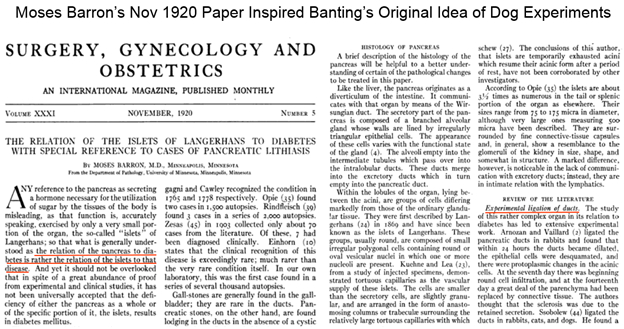 图二：美国医生巴伦探讨胰岛和糖尿病潜在关系的论文