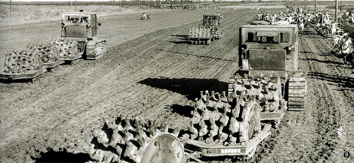 东方红履带拖拉机集中作业（中国一拖集团有限公司供图）