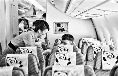  空乘人员向搭乘四川航空公司3U8001航班的旅客讲解注意事项 供图/新华社