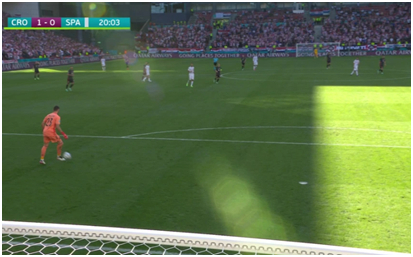 （西班牙门将西蒙接队友佩德里回传球时出现失误）