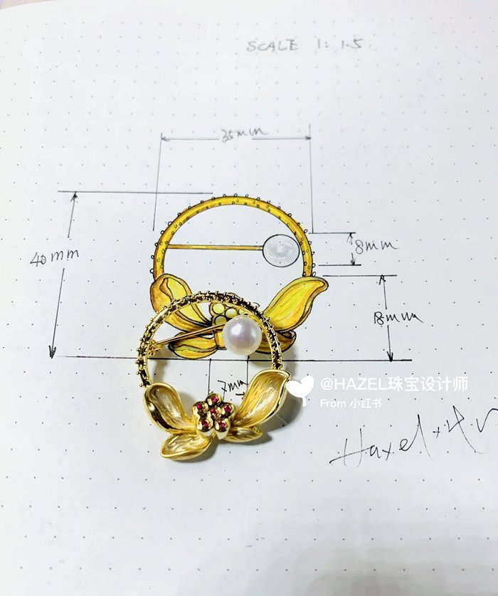 胡熠的珠宝设计手稿 图片来源：小红书@Hazel珠宝设计师