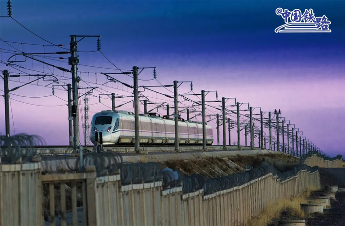 一列动车组列车驶过兰新铁路军马场站。肖玉亮 摄