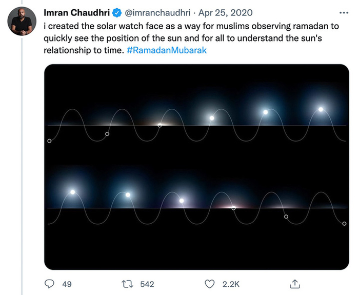 ▲ Apple Watch‘太阳刻度盘’的设计师解说。 图片来自：Twitter @imranchaudhri