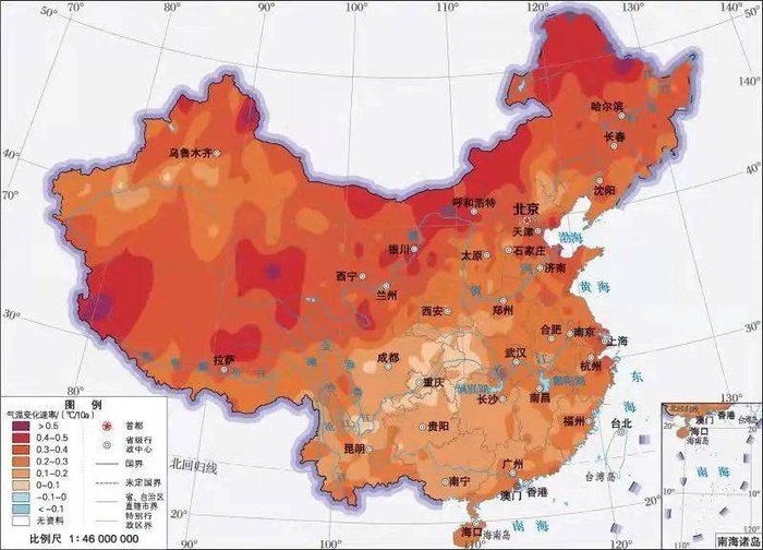 1961～2020年中国地表年平均气温变化速率分布 资料图