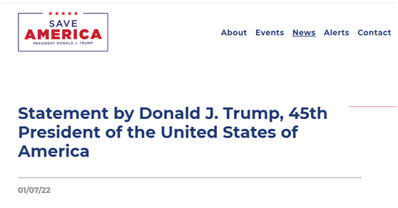 特朗普在其网站页面也发布了这篇声明