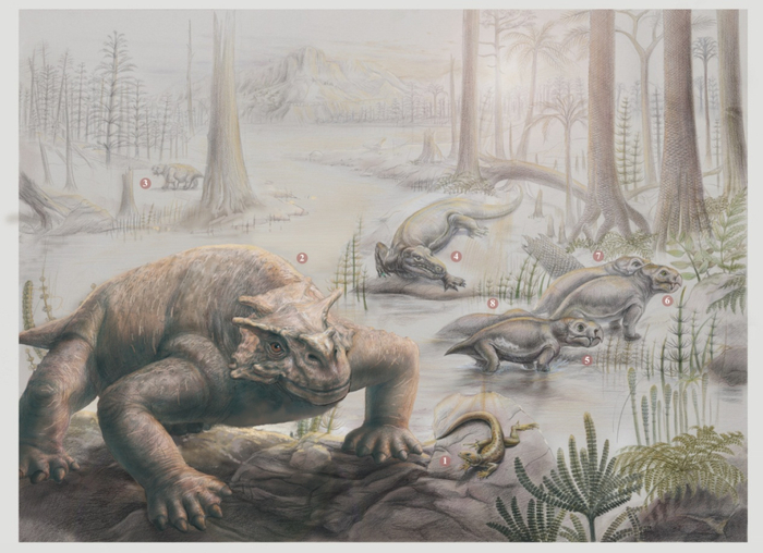 二叠纪晚期生态复原图（图片来源：《恐龙之前的世界》）