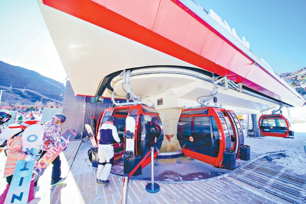 　　怀北国际滑雪场的高速缆车。怀北国际滑雪场供图