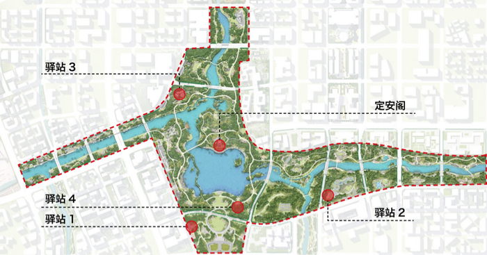 图3  金湖公园中央湖区配套公共空间位置图