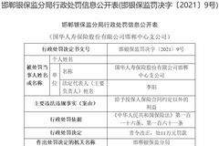 国华人寿邯郸中支被罚 给予投保人保险合同约定外利益