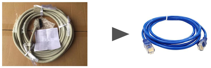 左为E1线（铜芯电缆的一种），右为网线（双绞线）