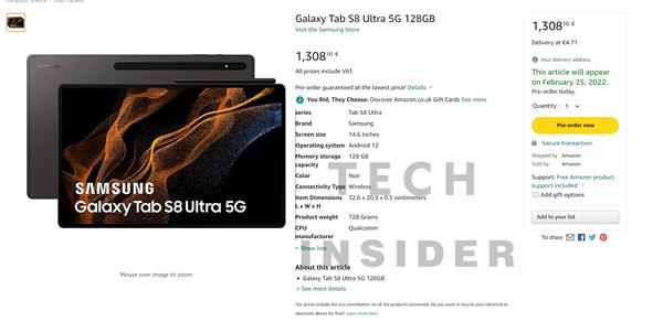 亚马逊不慎泄露三星Tab S8 Ultra价格：9400元_手机新浪网