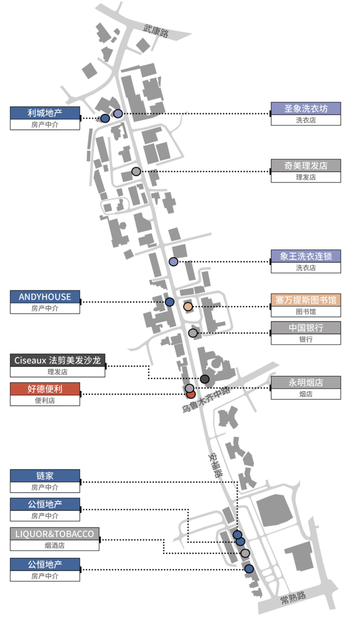 安福路生活服务小店的分布
