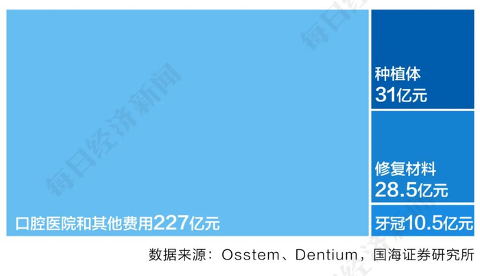 国海证券研报给出的2020年患者支付种植牙费用分配情况