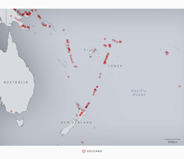 图4 汤加洪阿·哈阿帕伊火山位于西太平洋汤加-克马德克俯冲带上。（上图来自Kutterolf 2012, 下图来自Doman et al 2022）