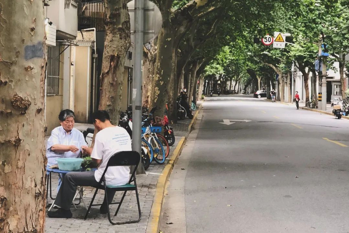 街边的上海人家在摘菜 @小芋