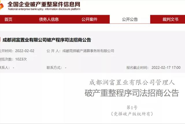 　　|截图来自全国企业破产重整案件信息网