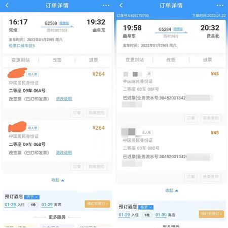 康先生与弟弟的高铁订单截图。受访者供图 