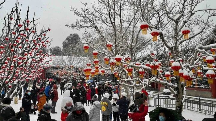 游客在颐和园乐寿堂赏雪 北京市公园管理中心供图