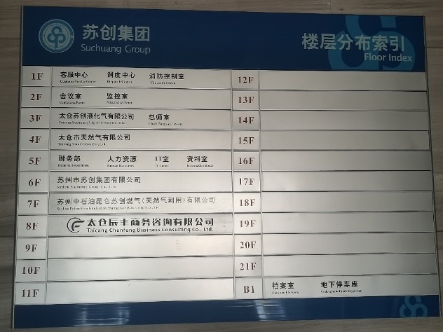 苏创集团大楼内的指示牌 图片来源：每经记者 程雅 摄