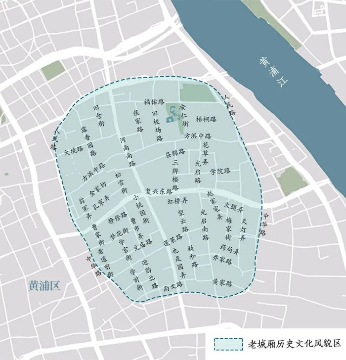 老城厢主要街巷示意图，制图-傅鼎