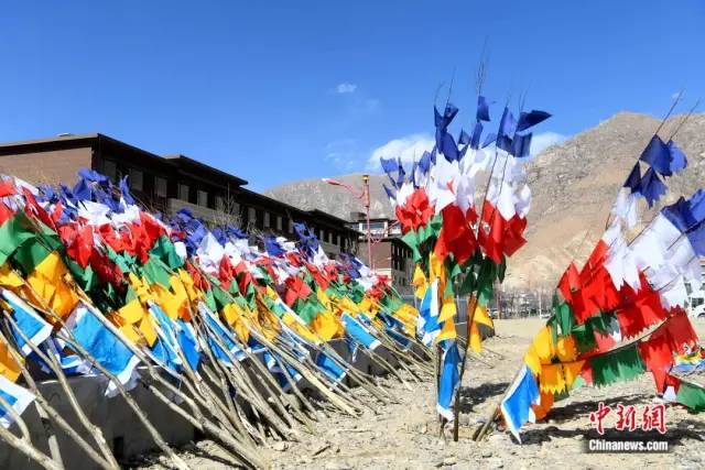 图为藏历新年的崭新经幡。中新社记者 贡嘎来松 摄