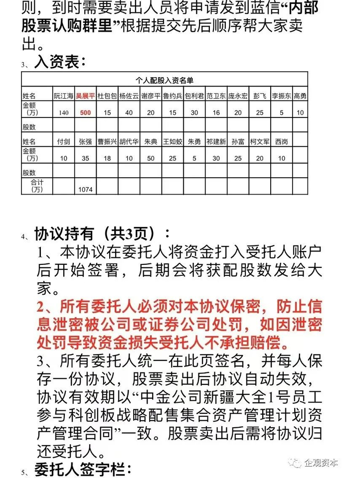 《新疆大全科创板内部入股协议》部分内容截图