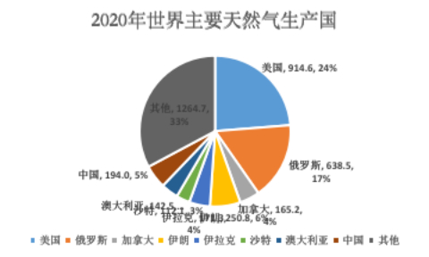 图2 世界主要天然气生产国国际市场份额