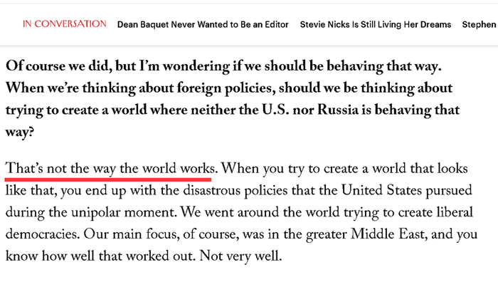 （图为2022年3月1日《纽约客》杂志发表的对米尔斯海默的专访） 