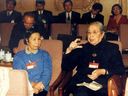 严仁英（右）和胡亚美（左） 图片来源：中国人大网