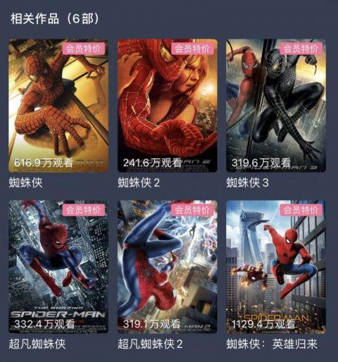 不同网站里《蜘蛛侠》系列不同“价格”（来源：截图）