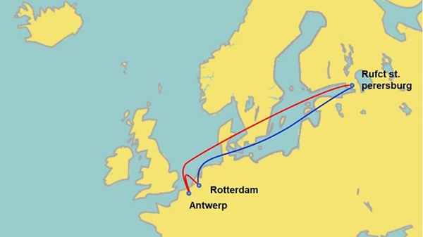 二程欧洲基本港到俄罗斯圣彼得堡的支线 图片来源：网络