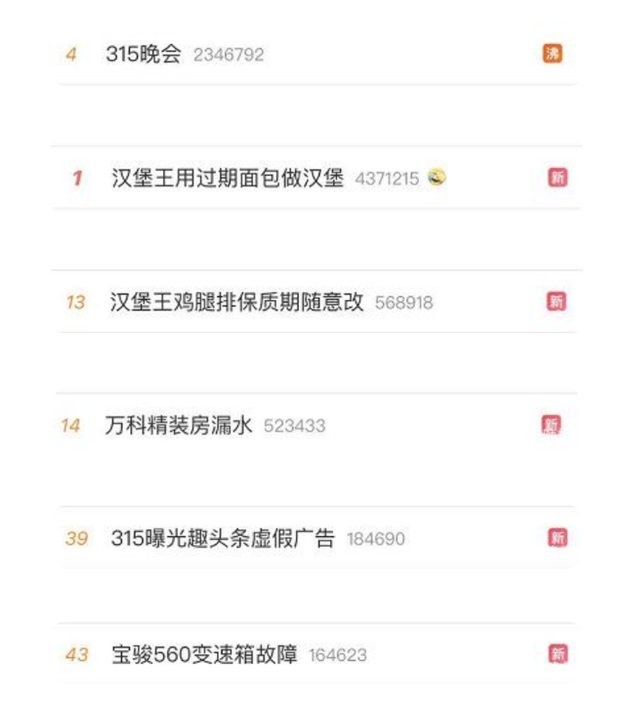 3·15晚会曝光的重大案例往往会被迅速冲上热搜&nbsp; &nbsp; &nbsp; &nbsp;来源：网络截屏