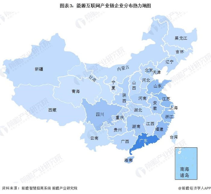 注：颜色越深代表相关企业数量越多。