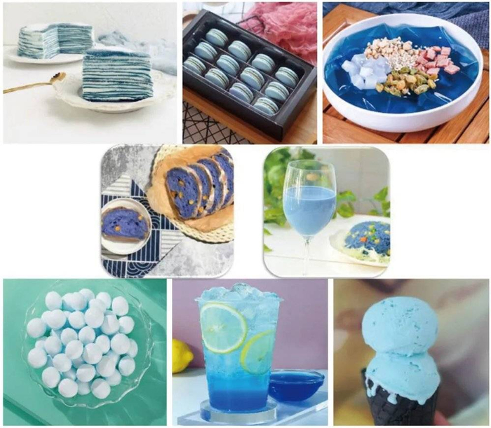 添加天然蓝色素的多种食品