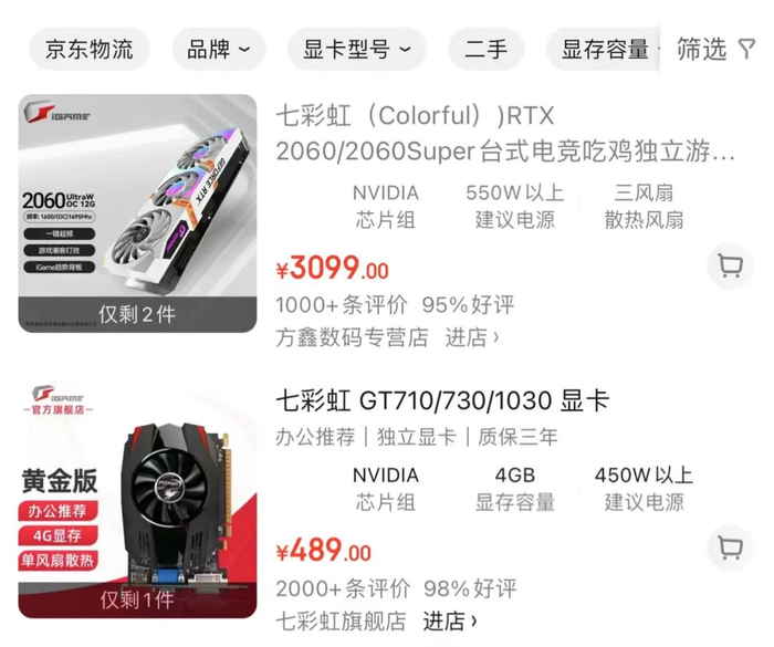 ▲图：京东显卡销售页面