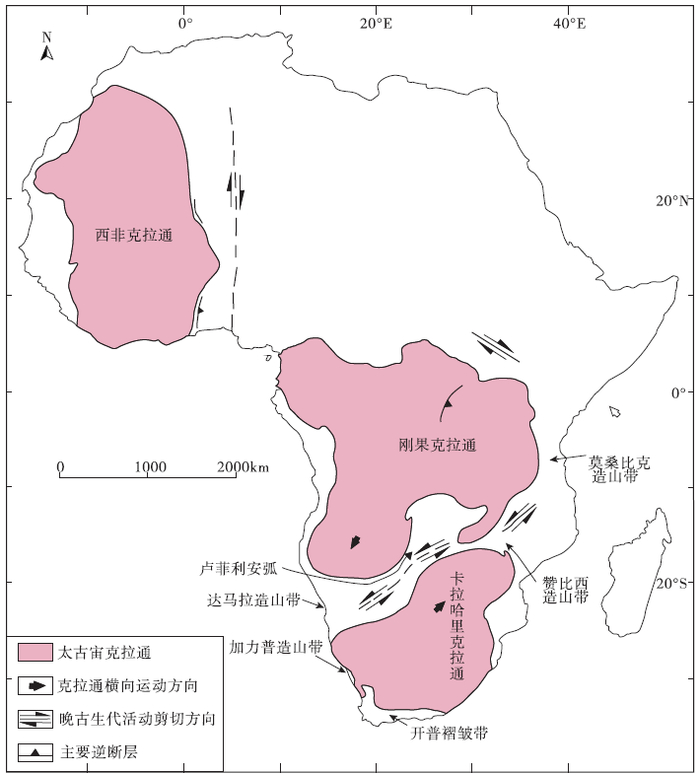 图1-3　非洲大陆太古宙克拉通分布简图