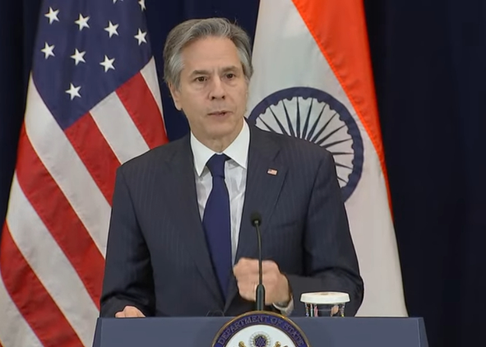 布林肯在11日的发布会上 视频截图