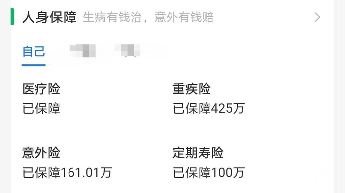 目前田迪在保的保险。图片来源：互联网保险平台