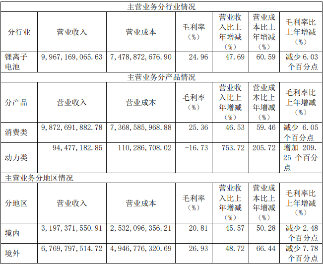 图：珠海冠宇2021年主要经营状况
