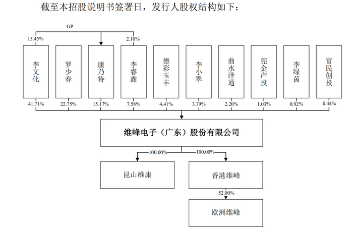 　　（图：维峰电子股权结构）