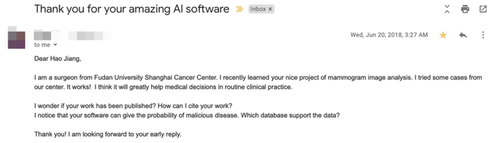 复旦大学癌症中心发来的邮件 