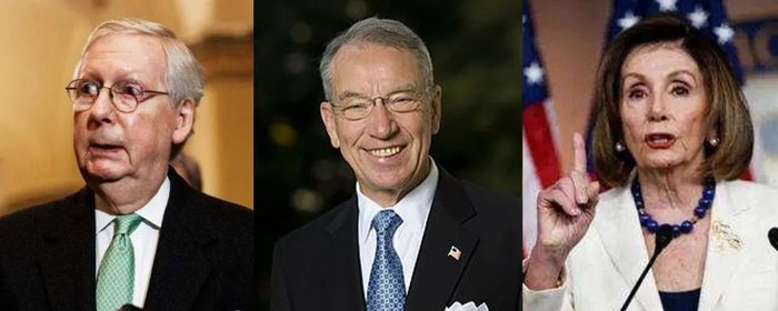 　美国整个参议院面临着老龄化的问题（图中左起为米奇·麦康奈尔、查克·格拉斯利、南希·佩洛西）