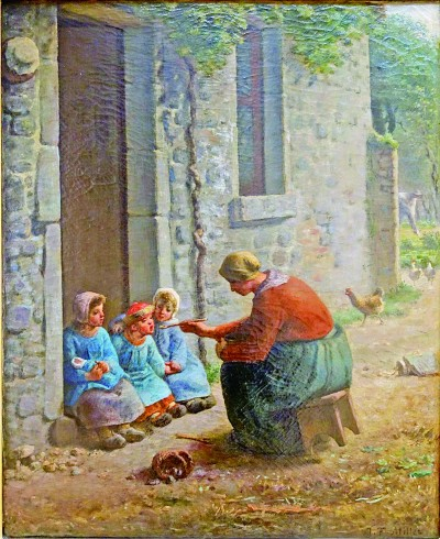 喂食 （油画）米勒（法国）