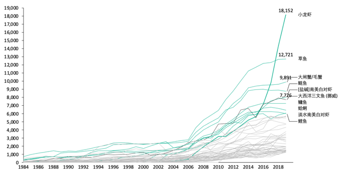 图12：中国与海外经济水产品对比（单位：万美元）