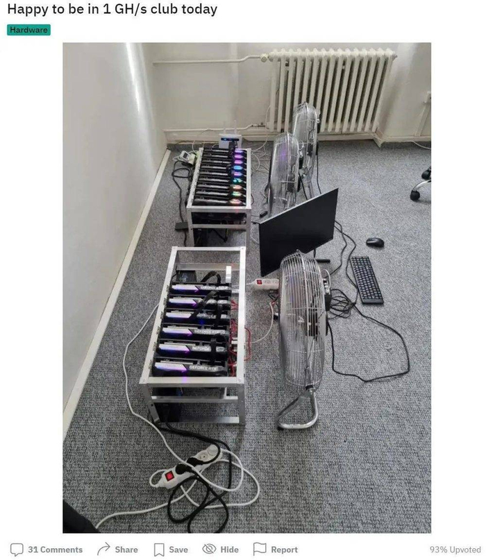 进入 1 GH/s 算力俱乐部 图片来自：reddit