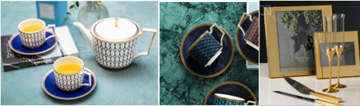 　　金粉年华系列餐具套装、拜占庭蓝色杯碟组、Vera Wang爱之结绳金色香槟对杯