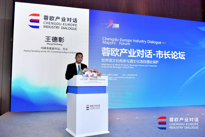 图为成都市邛崃市委副书记、市长王德彰发言。