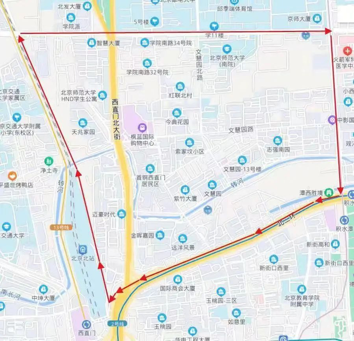 ▲北太平庄街道临时管控四至示意图