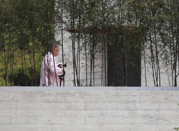 文在寅在私宅抱着猫（图源：韩媒）